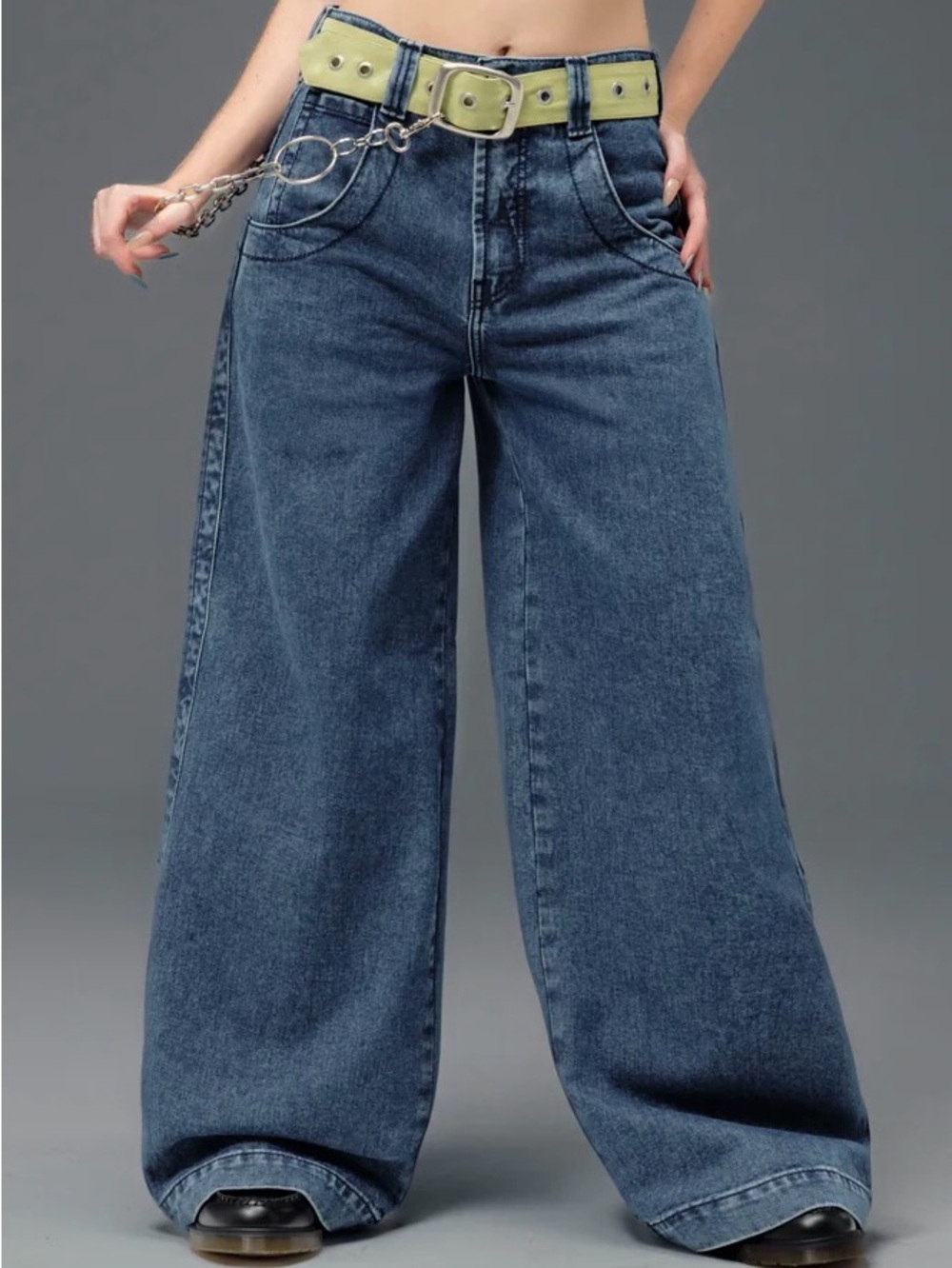 JNCO Camilla Jeans 32/32 Dark Stone Super Wide Leg High-Waist Blue NWOT Jeans